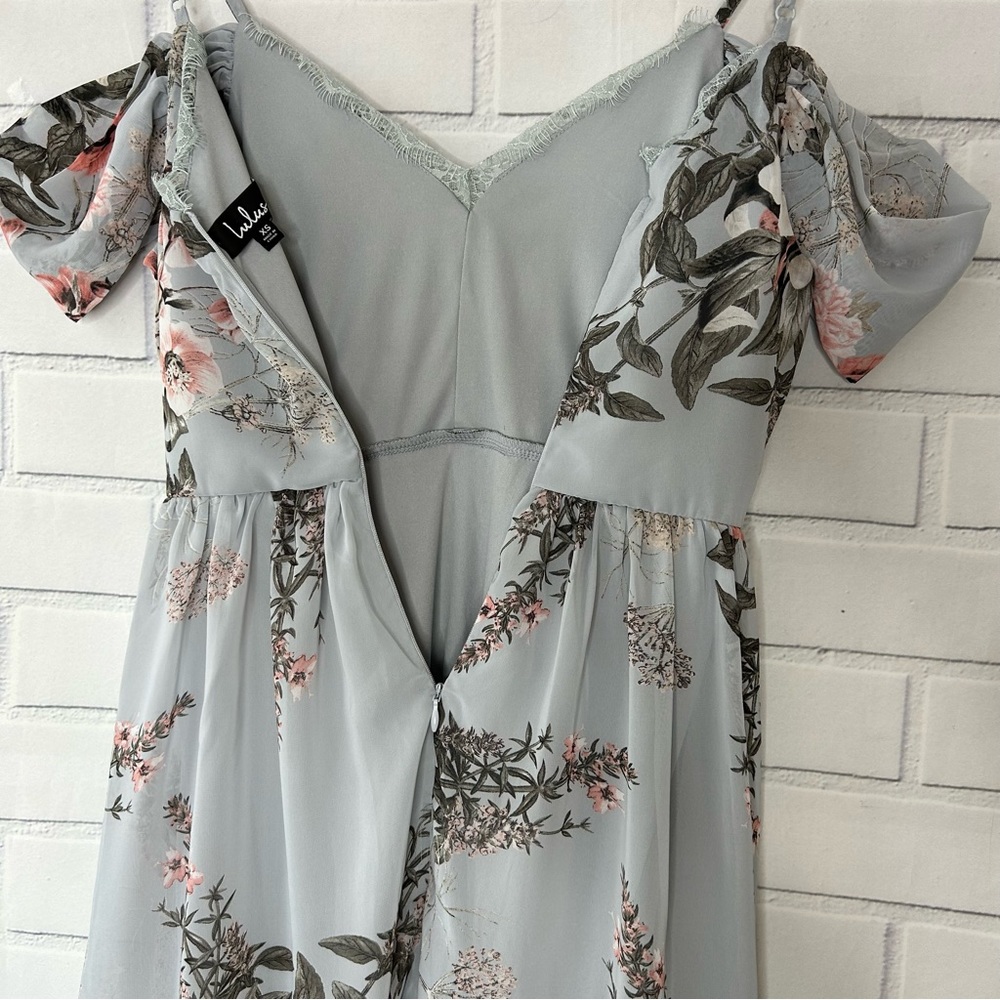 Lulu's Verona Off The Shoulder Dress Blue Floral size extra small - Picture 9 of 11